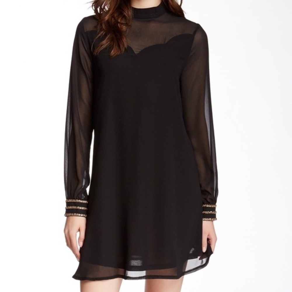 Romeo & Juliet Couture Black Sheer Long Sleeve Mini Dress